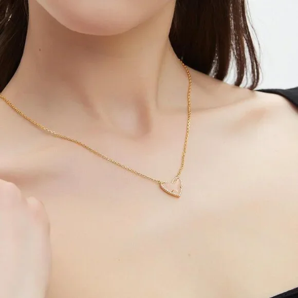 Natural Stone Rosa Peach Heart Teardrop Irregular Necklace for Women Rose Quartz